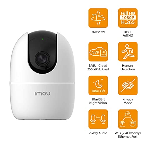 Imou 360 Degree WiFi Security Camera Black, 1080P Full HD, Domo Camera, Night Vision, Privacy Mode, Camera, Alexa Google Assistant, Motion Detection & Human Detection, 2-Way Audio