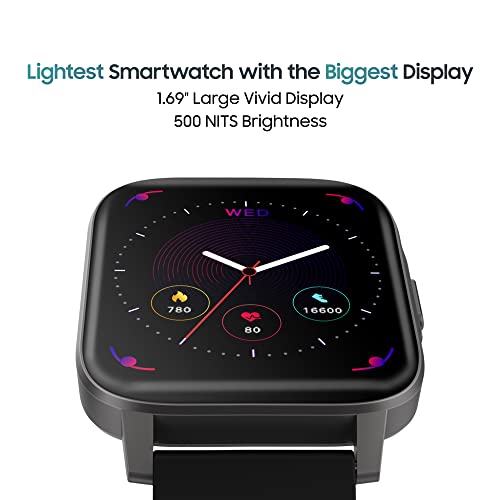 TAGG Verve NEO Smartwatch 1.69" HD Display | 60+ Sports Modes | 10 Days Battery | 150+ Maximum Watch Face Library | Waterproof | 24 * 7 HeartRate & Blood Oxygen Tracking | Games & Calculator | Black