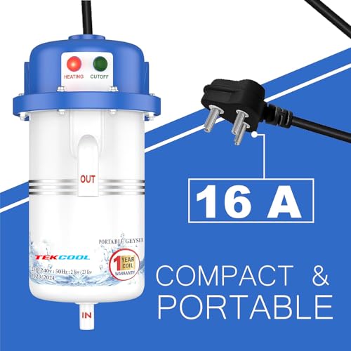 TEKCOOL Instant Water Geyser 1 L Portable water heater, Made of First Class ABS Plastic, Auto Cut Off Feature with 1 Year Warranty, For Home, Office, Restaurant etc