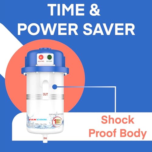 TEKCOOL Instant Water Geyser 1 L Portable water heater, Made of First Class ABS Plastic, Auto Cut Off Feature with 1 Year Warranty, For Home, Office, Restaurant etc