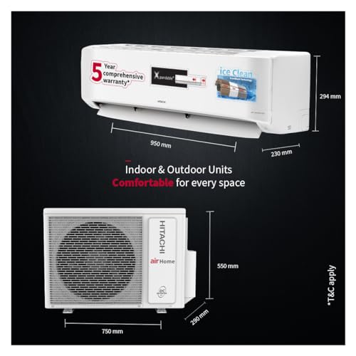 Hitachi 1.5 Ton Class 3 Star, ice Clean, Xpandable+, Inverter Split AC with 5 Year Comprehensive Warranty* (100% Copper, Dust Filter, 2024 Model - 3400FXL RAS.G318PCBIBF, White)