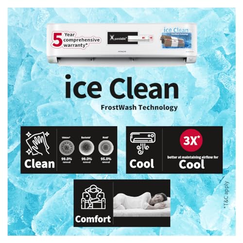 Hitachi 1.5 Ton Class 3 Star, ice Clean, Xpandable+, Inverter Split AC with 5 Year Comprehensive Warranty* (100% Copper, Dust Filter, 2024 Model - 3400FXL RAS.G318PCBIBF, White)