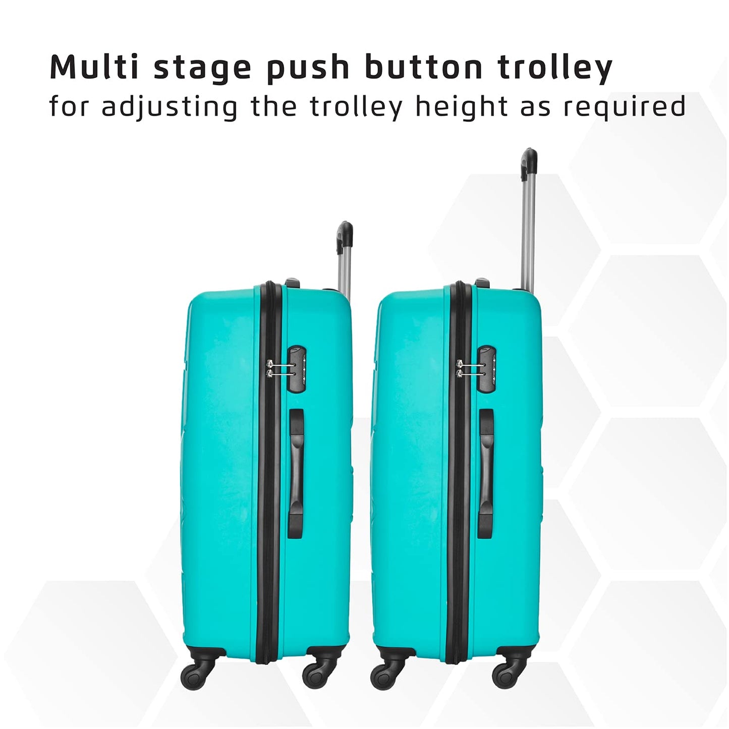 Safari Pentagon 3 Pc Set 55, 65 & 75 Cms- Small, Medium & Large Polypropylene (Pp) Hard Sided 4 Wheels 360 Degree Rotation Luggage Set/Speed_Wheel Suitcase Set/Trolley Bag Set (Cyan Blue)
