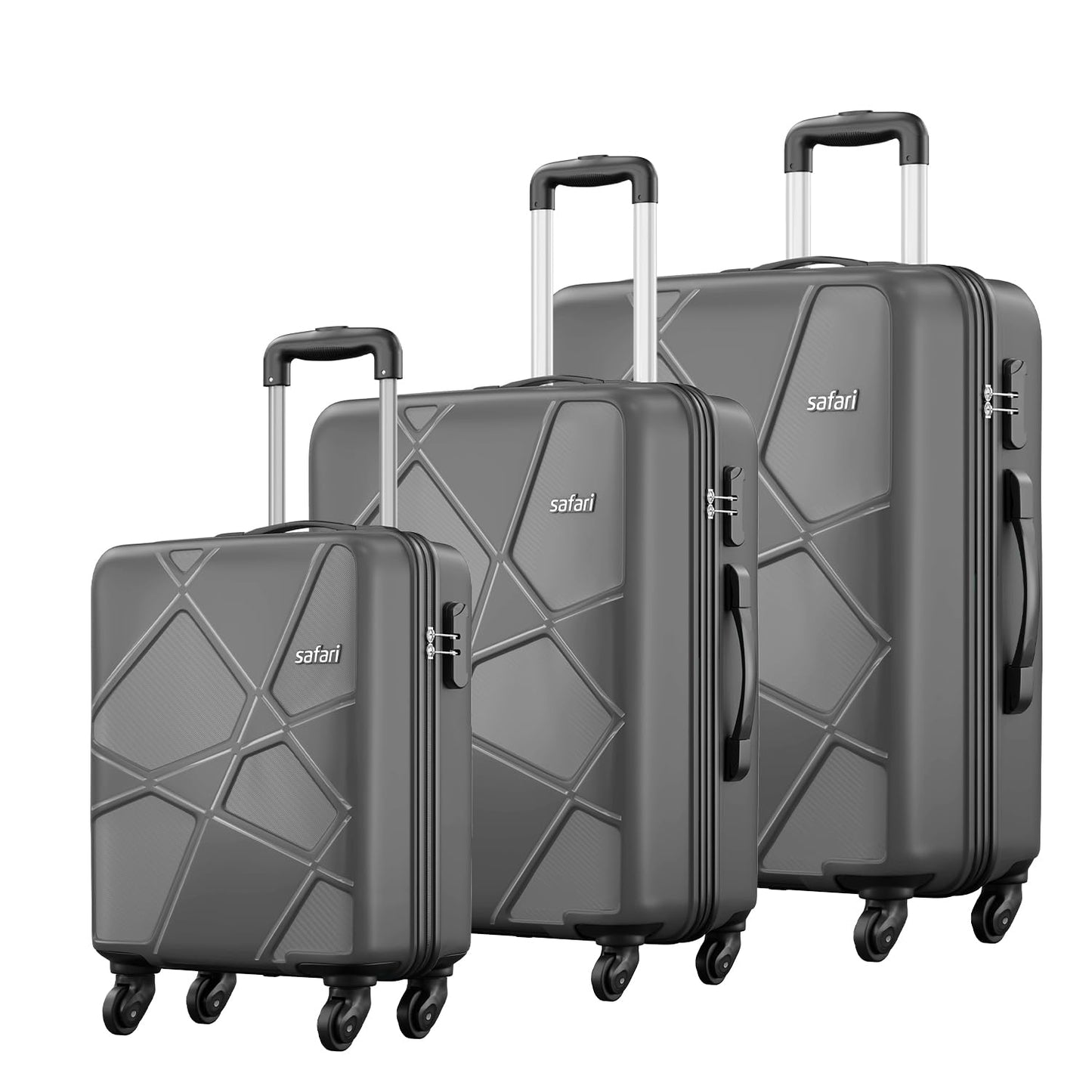 Safari Pentagon 3 Pc Set 55, 65 & 75 Cms- Small, Medium & Large Polypropylene (Pp) Hard Sided 4 Wheels 360 Degree Rotation Luggage Set/Speed_Wheel Suitcase Set/Trolley Bag Set (Cyan Blue)