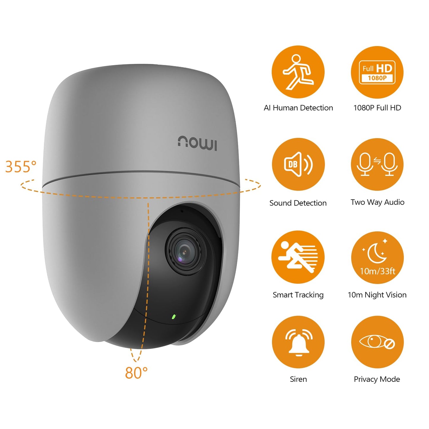 Imou 360 Degree WiFi Security Camera Black, 1080P Full HD, Domo Camera, Night Vision, Privacy Mode, Camera, Alexa Google Assistant, Motion Detection & Human Detection, 2-Way Audio
