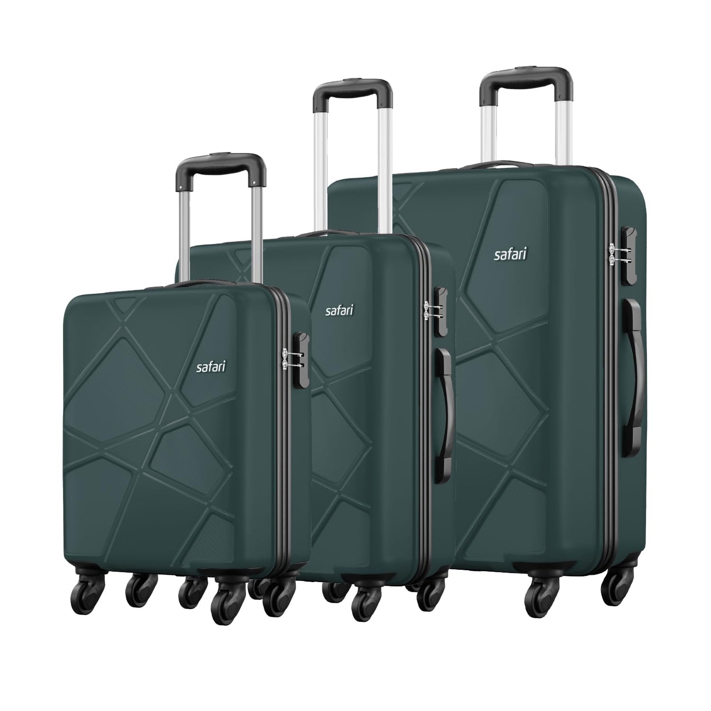 Safari Pentagon 3 Pc Set 55, 65 & 75 Cms- Small, Medium & Large Polypropylene (Pp) Hard Sided 4 Wheels 360 Degree Rotation Luggage Set/Speed_Wheel Suitcase Set/Trolley Bag Set (Cyan Blue)