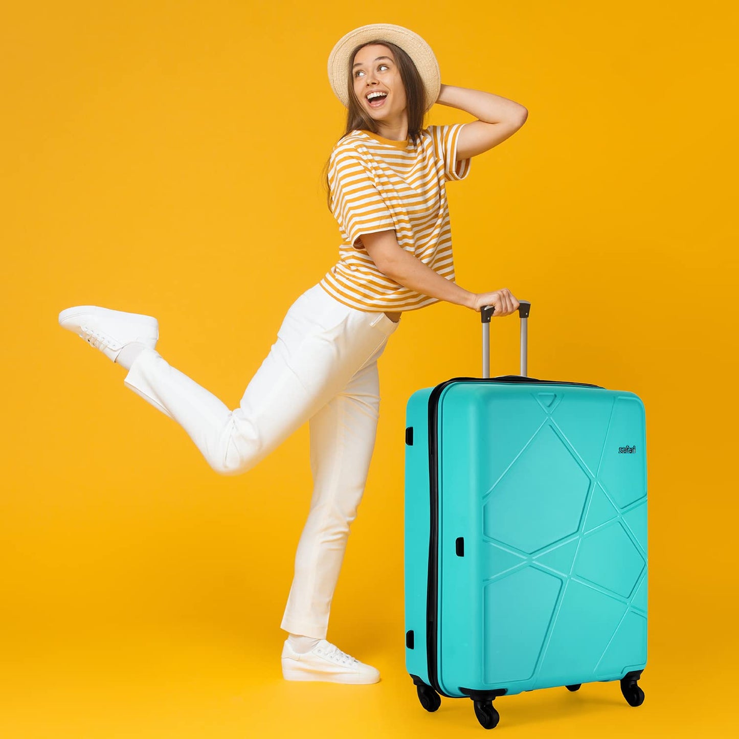 Safari Pentagon 3 Pc Set 55, 65 & 75 Cms- Small, Medium & Large Polypropylene (Pp) Hard Sided 4 Wheels 360 Degree Rotation Luggage Set/Speed_Wheel Suitcase Set/Trolley Bag Set (Cyan Blue)