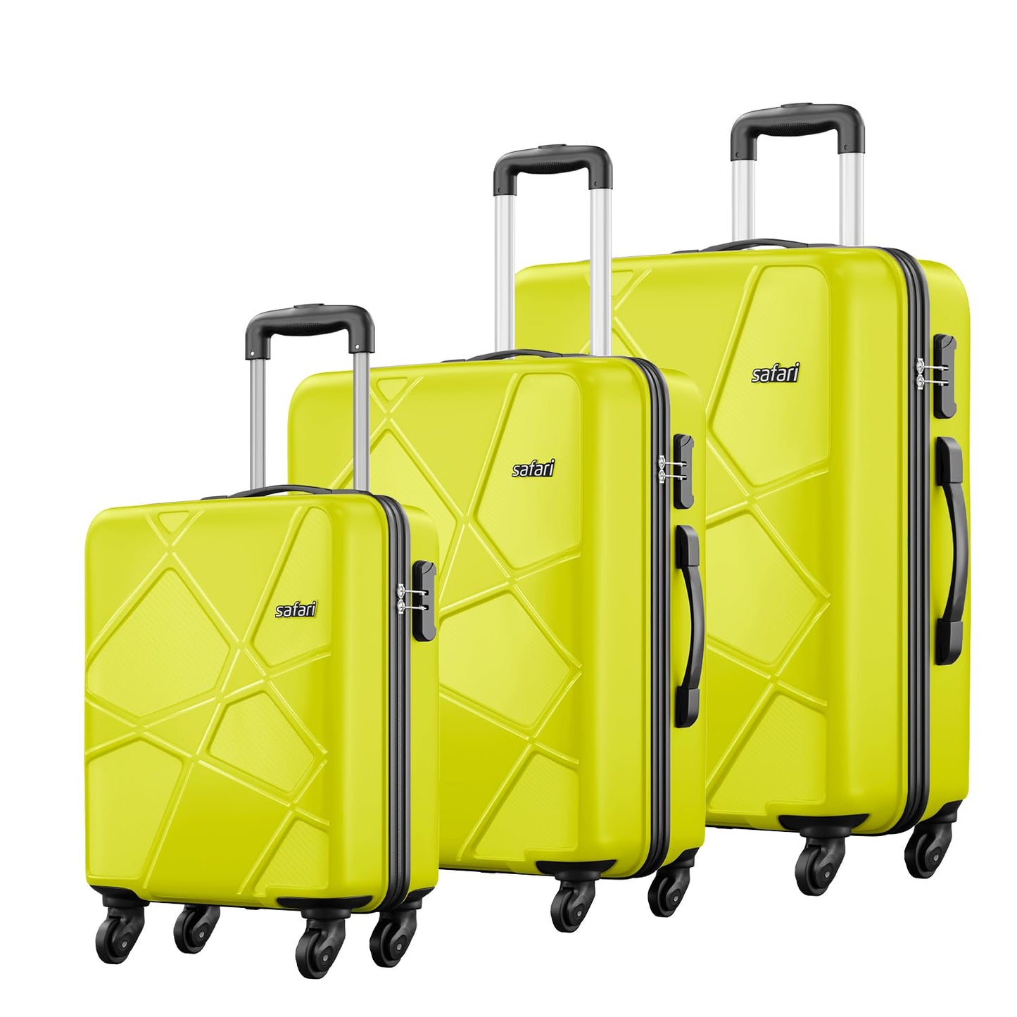 Safari Pentagon 3 Pc Set 55, 65 & 75 Cms- Small, Medium & Large Polypropylene (Pp) Hard Sided 4 Wheels 360 Degree Rotation Luggage Set/Speed_Wheel Suitcase Set/Trolley Bag Set (Cyan Blue)