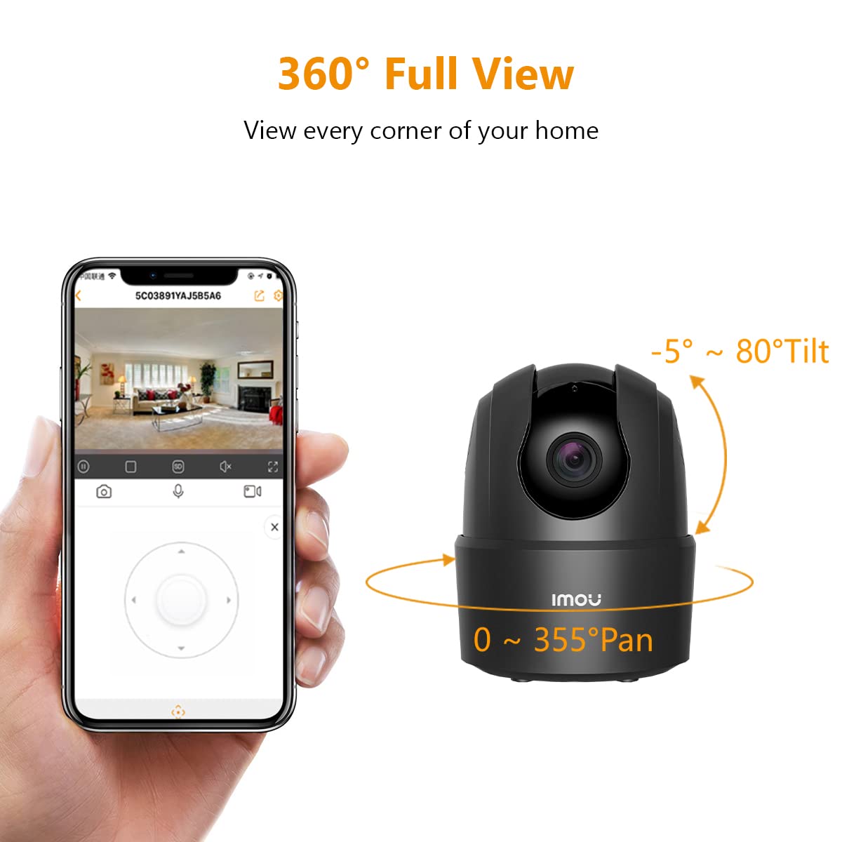 Imou 360 Degree WiFi Security Camera Black, 1080P Full HD, Domo Camera, Night Vision, Privacy Mode, Camera, Alexa Google Assistant, Motion Detection & Human Detection, 2-Way Audio