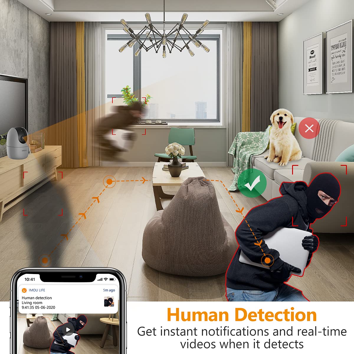 Imou 360 Degree WiFi Security Camera Black, 1080P Full HD, Domo Camera, Night Vision, Privacy Mode, Camera, Alexa Google Assistant, Motion Detection & Human Detection, 2-Way Audio