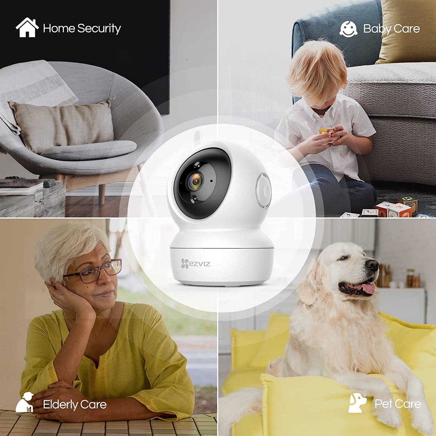 EZVIZ by Hikvision|C1C-B WiFi Indoor Home Smart Security Camera| 2 Way Talk 1080p Full HDl Privacy Protection| Night Vision| Motion Detection| BuiltIn MicroSD Card Upto 256GB | Alexa & Google, White