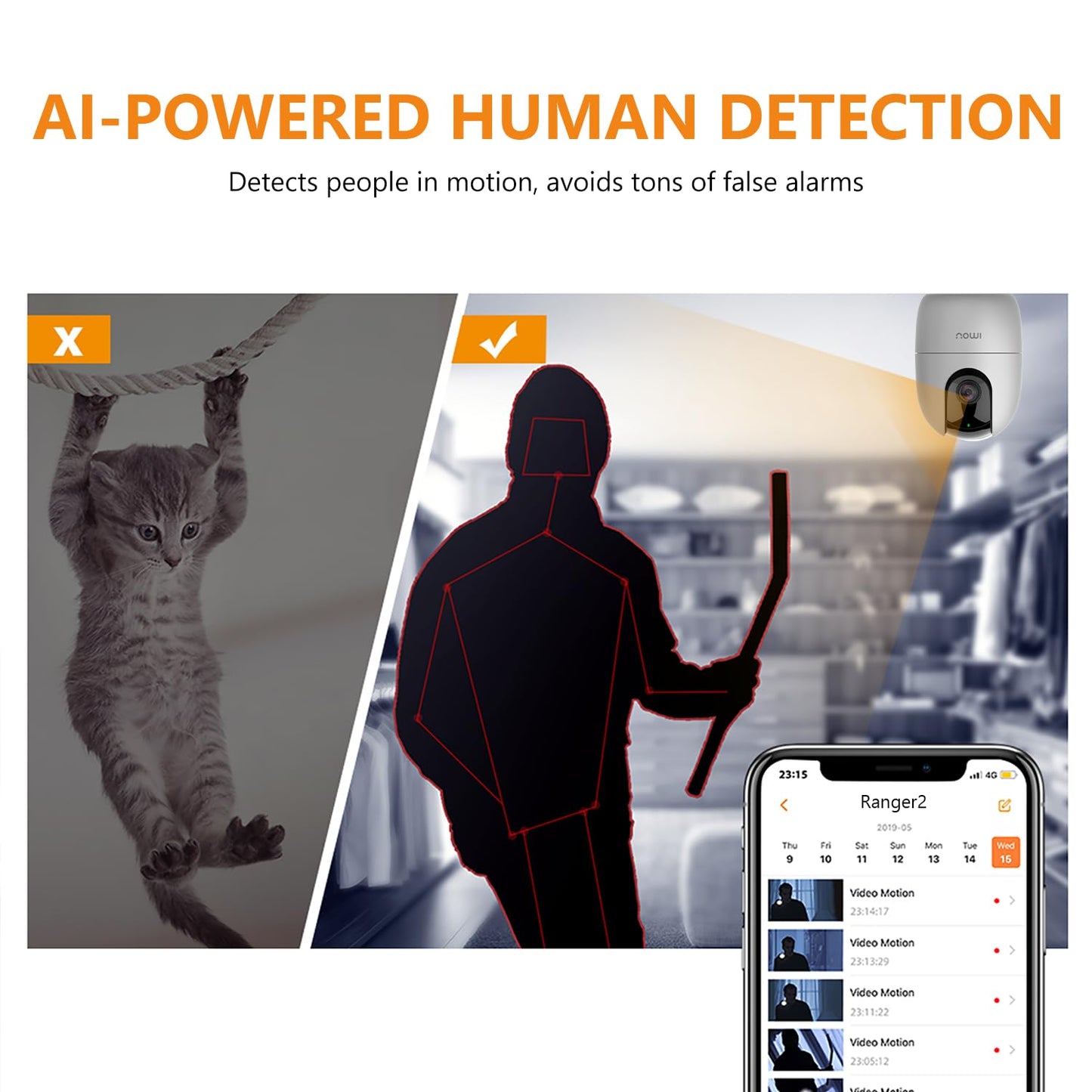 Imou 360 Degree WiFi Security Camera Black, 1080P Full HD, Domo Camera, Night Vision, Privacy Mode, Camera, Alexa Google Assistant, Motion Detection & Human Detection, 2-Way Audio