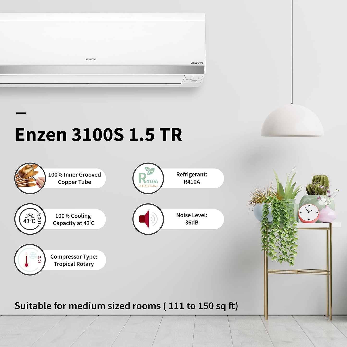Hitachi 1.5 Ton Class 3 Star, ice Clean, Xpandable+, Inverter Split AC with 5 Year Comprehensive Warranty* (100% Copper, Dust Filter, 2024 Model - 3400FXL RAS.G318PCBIBF, White)