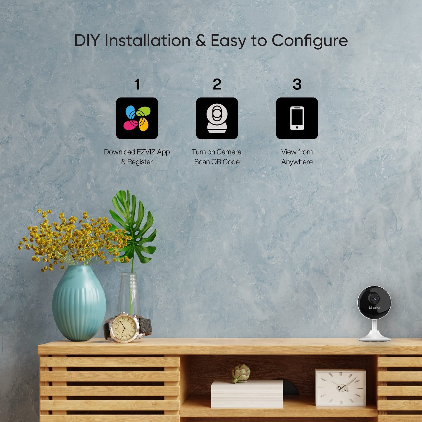 EZVIZ by Hikvision|C1C-B WiFi Indoor Home Smart Security Camera| 2 Way Talk 1080p Full HDl Privacy Protection| Night Vision| Motion Detection| BuiltIn MicroSD Card Upto 256GB | Alexa & Google, White
