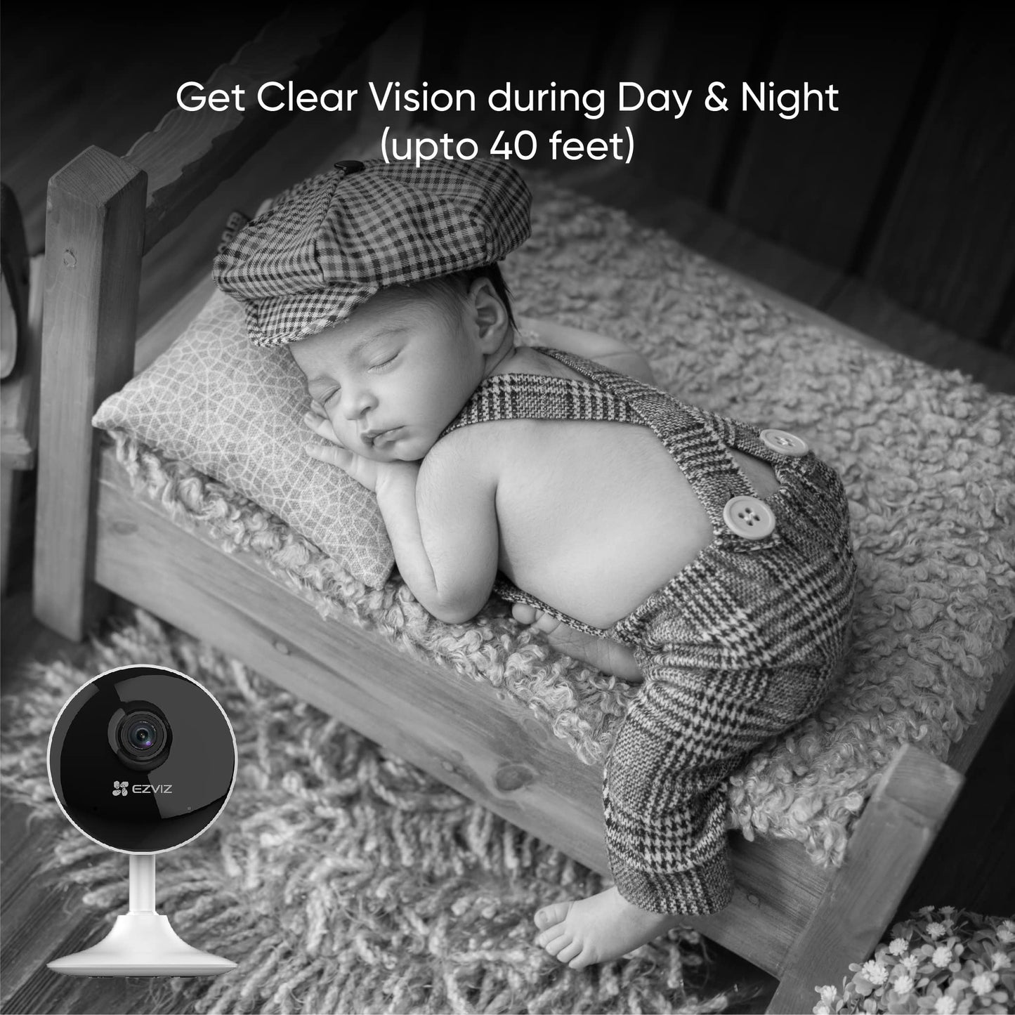EZVIZ by Hikvision|C1C-B WiFi Indoor Home Smart Security Camera| 2 Way Talk 1080p Full HDl Privacy Protection| Night Vision| Motion Detection| BuiltIn MicroSD Card Upto 256GB | Alexa & Google, White