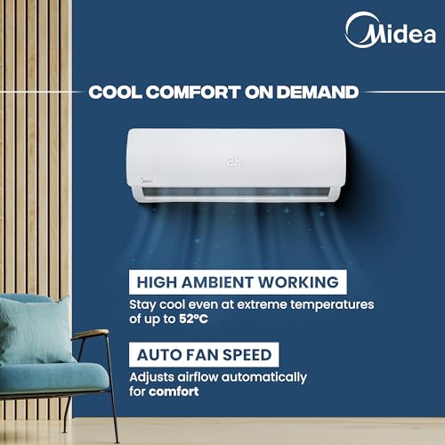 Midea 1.5 Ton 3 Star AI Gear Inverter Split AC (Copper, Convertible 4-in-1 Cooling,HD Filter with Auto Cleanser, 2024 Model,SANTIS PRO+ DELUXE, MAI18SP3R34F0,White)