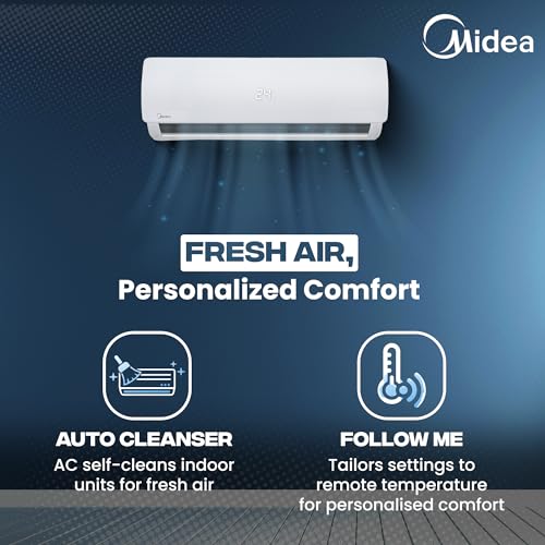 Midea 1.5 Ton 3 Star AI Gear Inverter Split AC (Copper, Convertible 4-in-1 Cooling,HD Filter with Auto Cleanser, 2024 Model,SANTIS PRO+ DELUXE, MAI18SP3R34F0,White)
