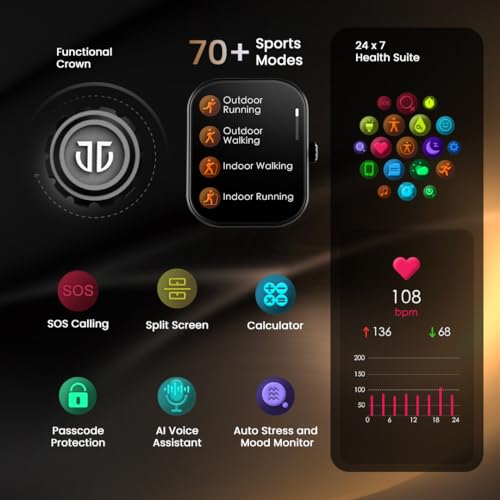 Titan Mirage Premium Fashion Smartwatch|1.96" AMOLED Display with AOD|800 NITS Brightness|410 * 502 Pixel Resolution|Functional Crown|SingleSync BT Calling|IP68 (Metal Strap+ Extra Silicone Strap)