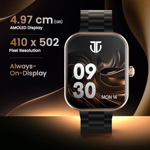 Titan Mirage Premium Fashion Smartwatch|1.96" AMOLED Display with AOD|800 NITS Brightness|410 * 502 Pixel Resolution|Functional Crown|SingleSync BT Calling|IP68 (Metal Strap+ Extra Silicone Strap)