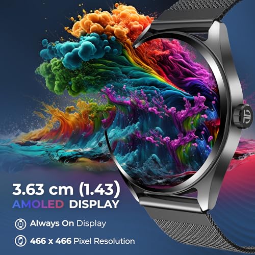 Titan Mirage Premium Fashion Smartwatch|1.96" AMOLED Display with AOD|800 NITS Brightness|410 * 502 Pixel Resolution|Functional Crown|SingleSync BT Calling|IP68 (Metal Strap+ Extra Silicone Strap)