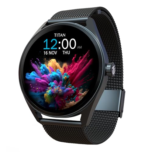 Titan Mirage Premium Fashion Smartwatch|1.96" AMOLED Display with AOD|800 NITS Brightness|410 * 502 Pixel Resolution|Functional Crown|SingleSync BT Calling|IP68 (Metal Strap+ Extra Silicone Strap)