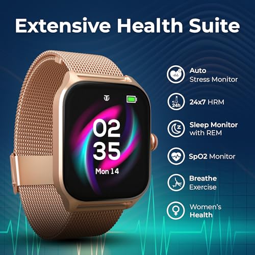 Titan Mirage Premium Fashion Smartwatch|1.96" AMOLED Display with AOD|800 NITS Brightness|410 * 502 Pixel Resolution|Functional Crown|SingleSync BT Calling|IP68 (Metal Strap+ Extra Silicone Strap)