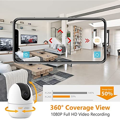 Imou 360 Degree WiFi Security Camera Black, 1080P Full HD, Domo Camera, Night Vision, Privacy Mode, Camera, Alexa Google Assistant, Motion Detection & Human Detection, 2-Way Audio