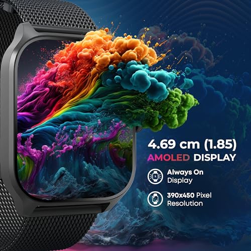 Titan Mirage Premium Fashion Smartwatch|1.96" AMOLED Display with AOD|800 NITS Brightness|410 * 502 Pixel Resolution|Functional Crown|SingleSync BT Calling|IP68 (Metal Strap+ Extra Silicone Strap)