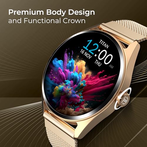 Titan Mirage Premium Fashion Smartwatch|1.96" AMOLED Display with AOD|800 NITS Brightness|410 * 502 Pixel Resolution|Functional Crown|SingleSync BT Calling|IP68 (Metal Strap+ Extra Silicone Strap)