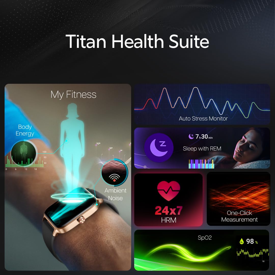 Titan Mirage Premium Fashion Smartwatch|1.96" AMOLED Display with AOD|800 NITS Brightness|410 * 502 Pixel Resolution|Functional Crown|SingleSync BT Calling|IP68 (Metal Strap+ Extra Silicone Strap)
