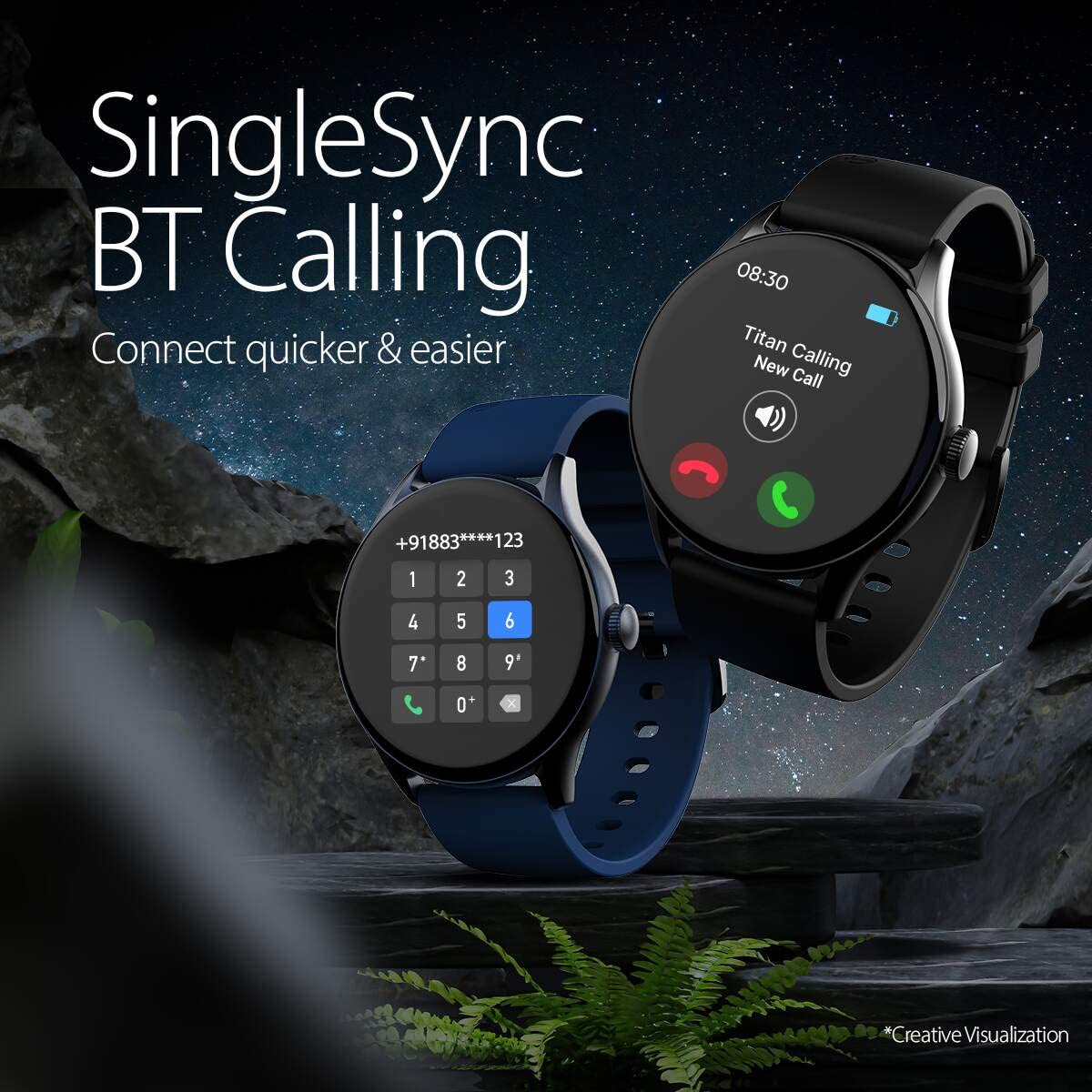 Titan Mirage Premium Fashion Smartwatch|1.96" AMOLED Display with AOD|800 NITS Brightness|410 * 502 Pixel Resolution|Functional Crown|SingleSync BT Calling|IP68 (Metal Strap+ Extra Silicone Strap)