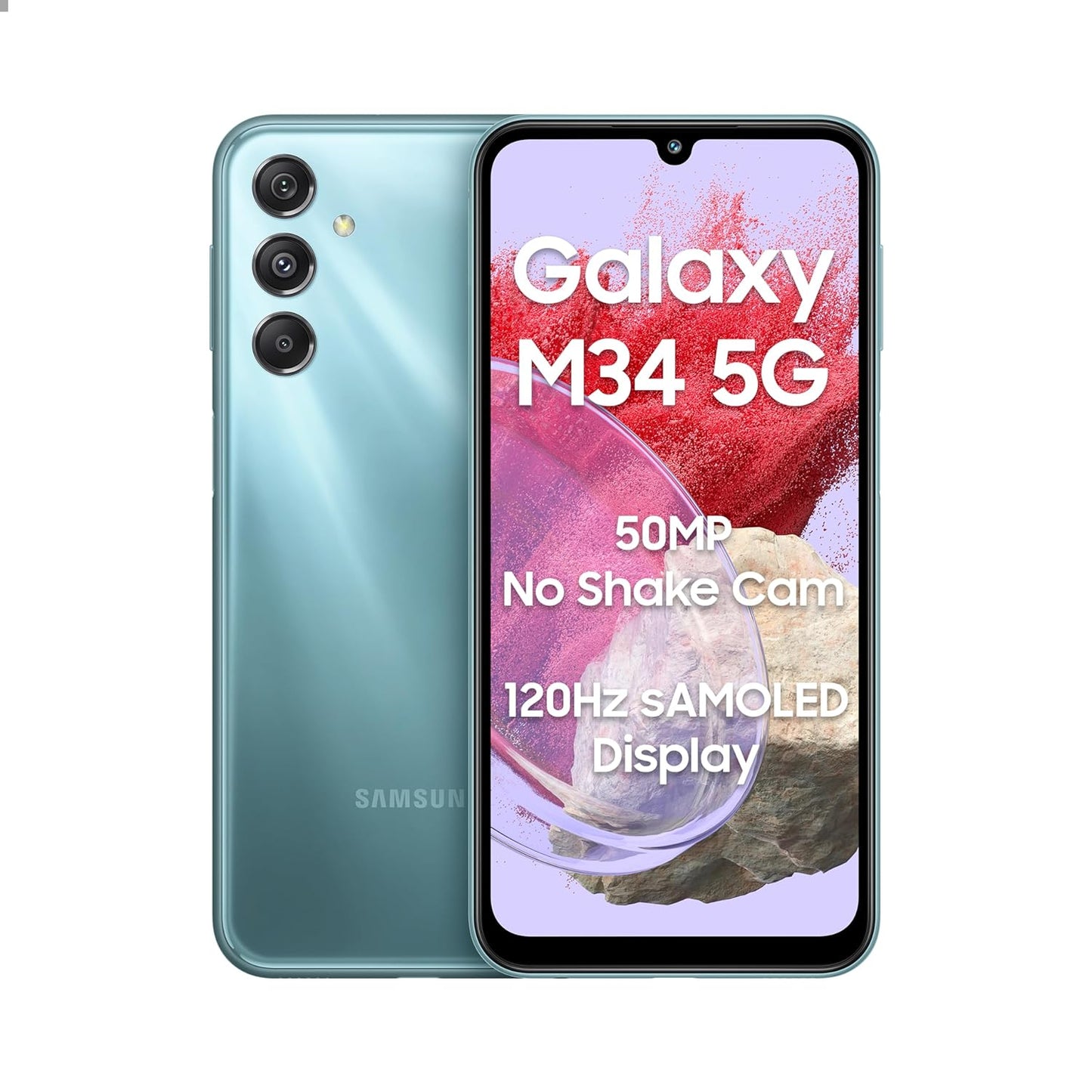 Samsung Galaxy M34 5G (Waterfall Blue,6GB,128GB)|120Hz sAMOLED Display|50MP Triple No Shake Cam|6000 mAh Battery|4 Gen OS Upgrade & 5 Year Security Update|12GB RAM with RAM+|Android 13|Without Charger