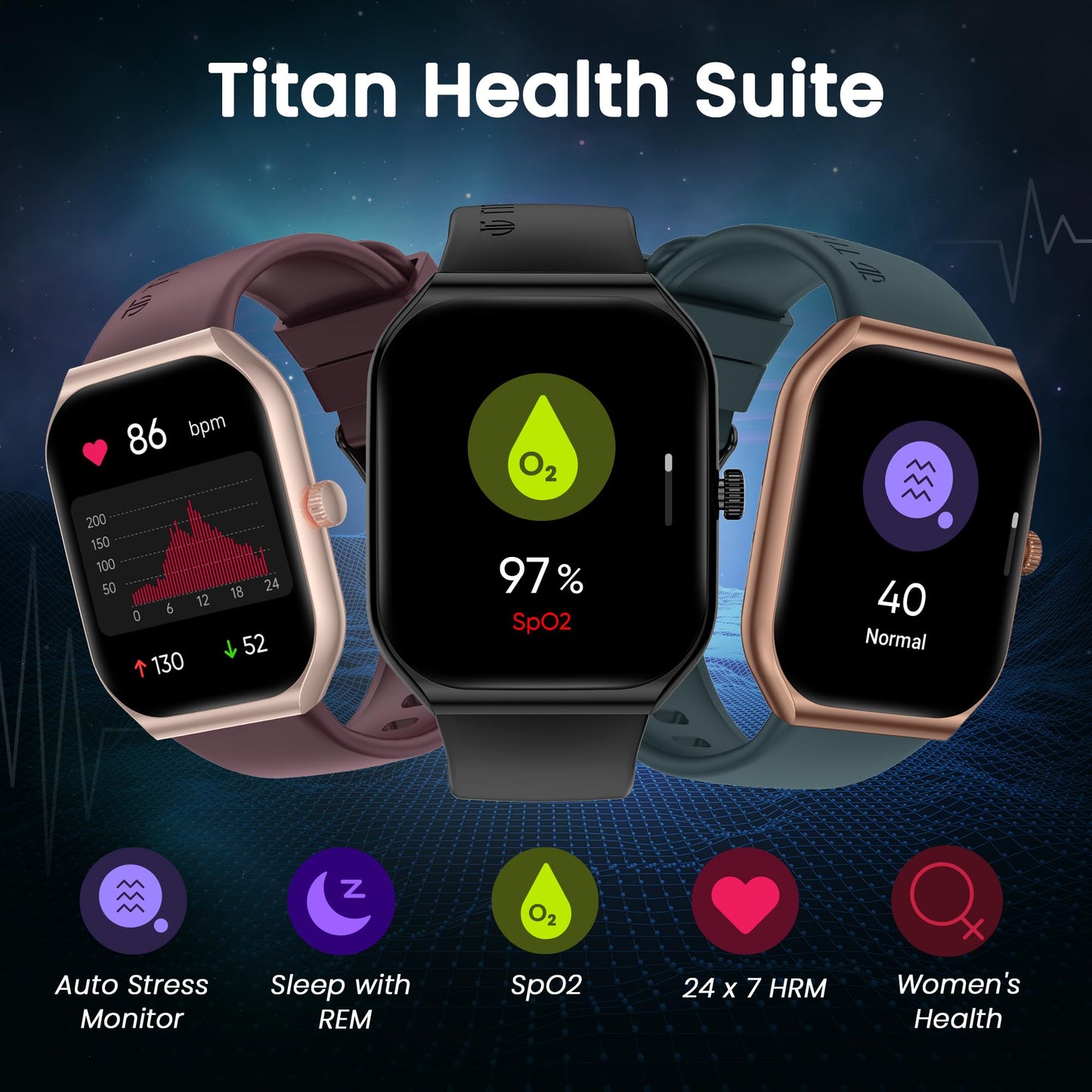 Titan Mirage Premium Fashion Smartwatch|1.96" AMOLED Display with AOD|800 NITS Brightness|410 * 502 Pixel Resolution|Functional Crown|SingleSync BT Calling|IP68 (Metal Strap+ Extra Silicone Strap)