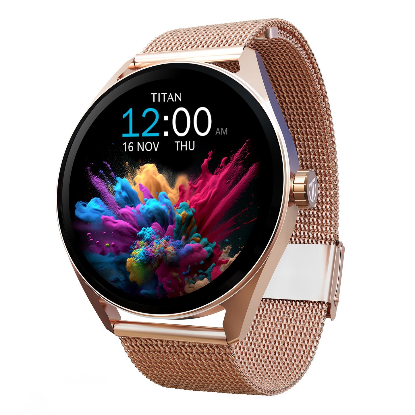 Titan Mirage Premium Fashion Smartwatch|1.96" AMOLED Display with AOD|800 NITS Brightness|410 * 502 Pixel Resolution|Functional Crown|SingleSync BT Calling|IP68 (Metal Strap+ Extra Silicone Strap)