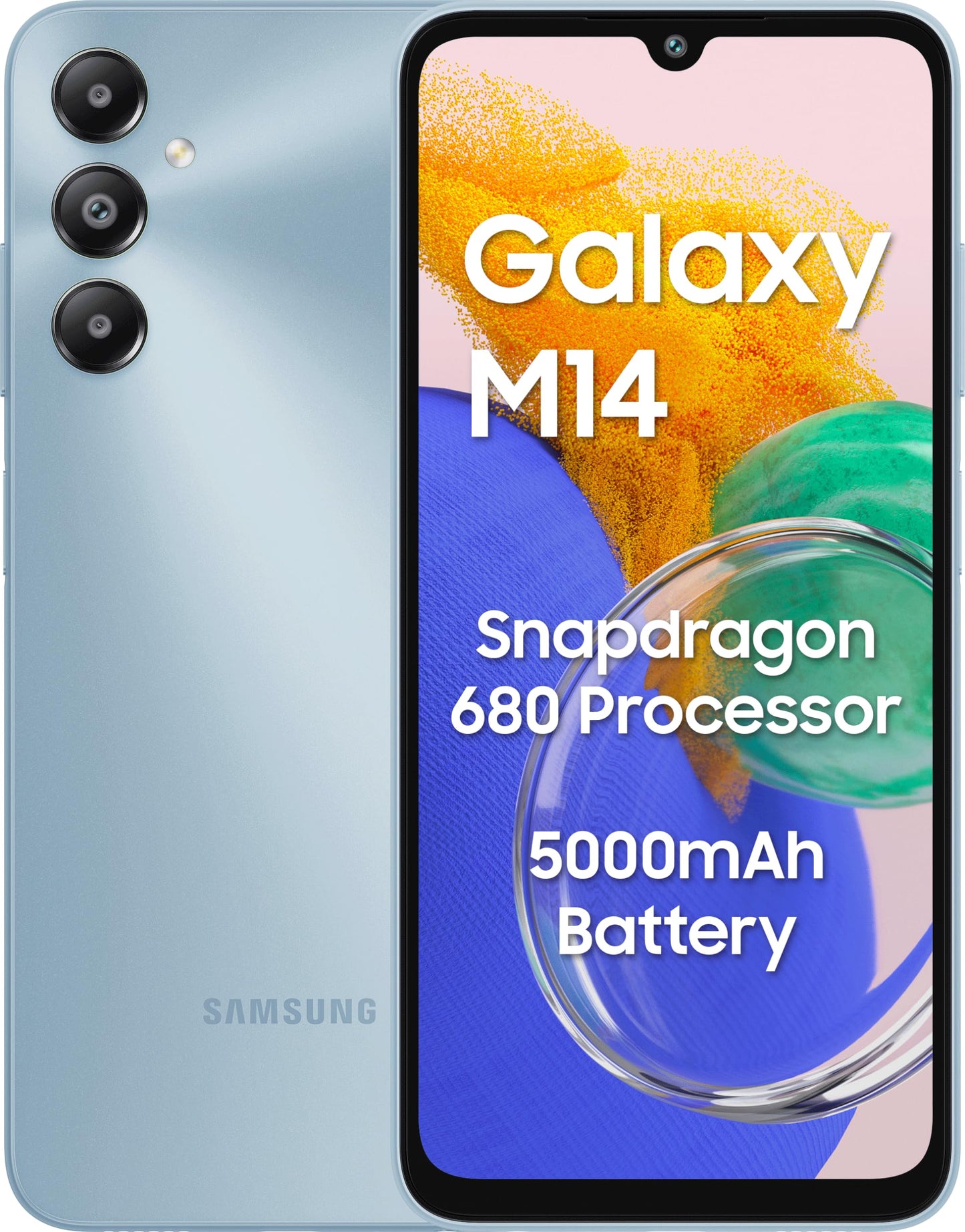 Samsung Galaxy M14 4G (Sapphire Blue,4GB,64GB) | 50MP Triple Cam | 5000mAh Battery | Snapdragon 680 Processor | 2 Gen. OS Upgrade & 4 Year Security Update | 8GB RAM with RAM Plus | Without Charger